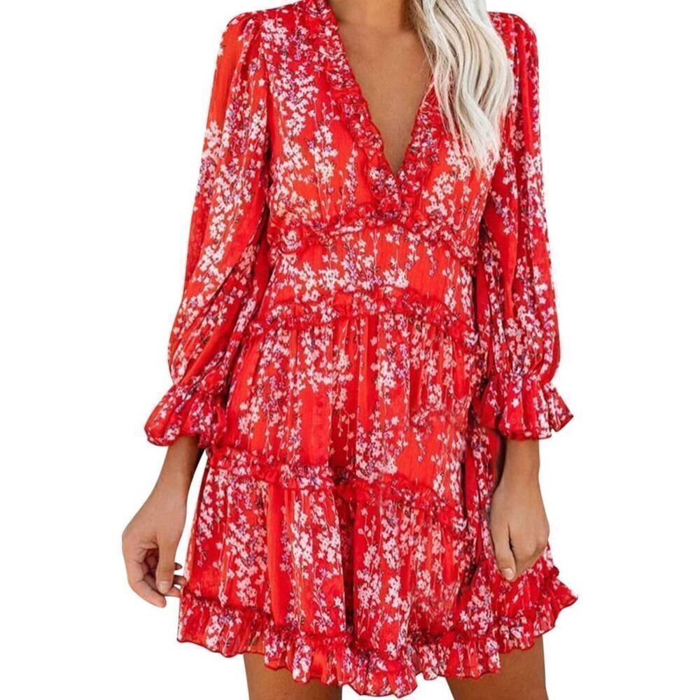 Floral Red Mini Dress - Picture 10 of 10